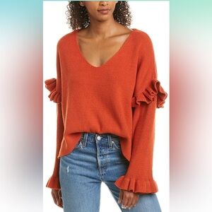 Cupcakes and Cashmere Gearheart Slouchy V-Neck Sweater with ruffles Size Small